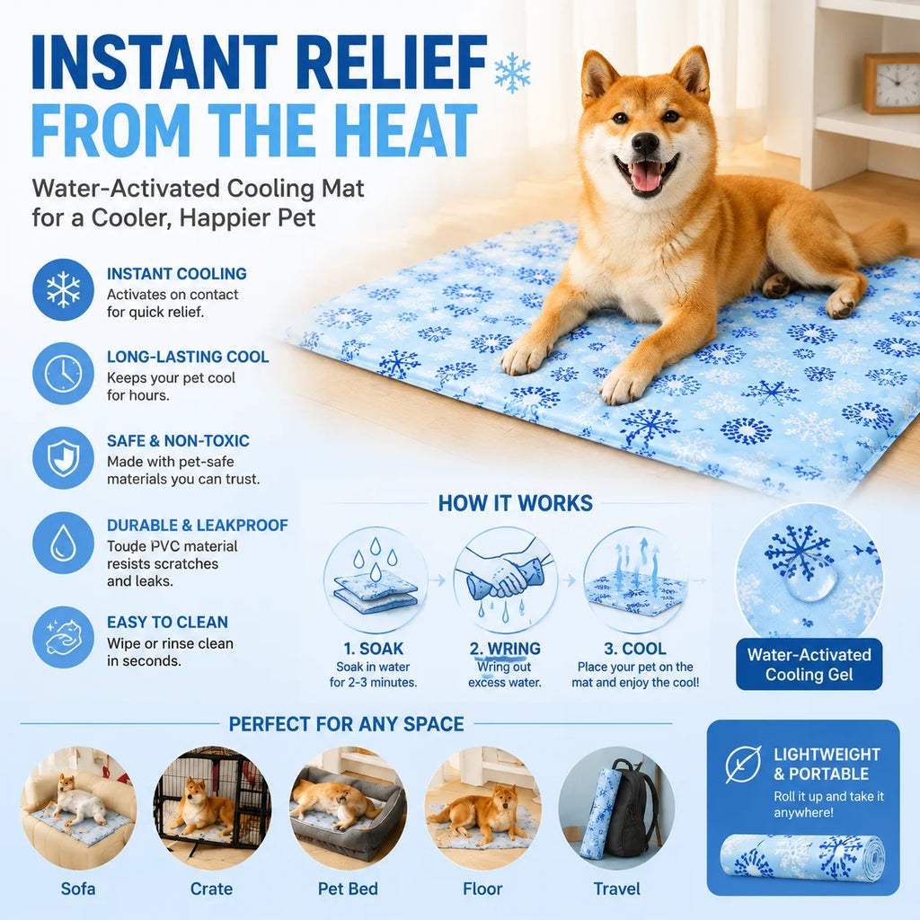 Summer Pet Cooling Mat for Dogs Cats Water Activated Cooling Pad Waterproof Durable Scratch-Resistant Ice Silk Cool Bed Cushion