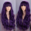 Long Purple Wig for Women 28" Long Lavender Purple Wig With Bangs Curly Wavy Natural Cute Soft Wig for Costume Braids Anime