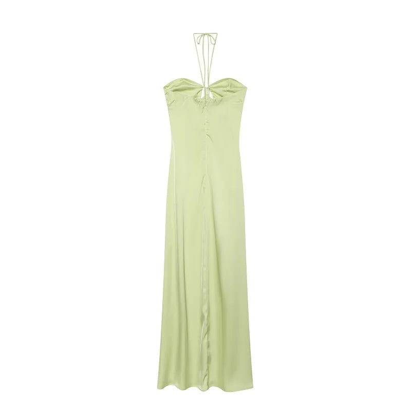 MUJER Sexy Satin Long Dresses for Women off Shoulder Corset Dress Woman Summer Party Midi Dress Women Beach Halter Women's Dress