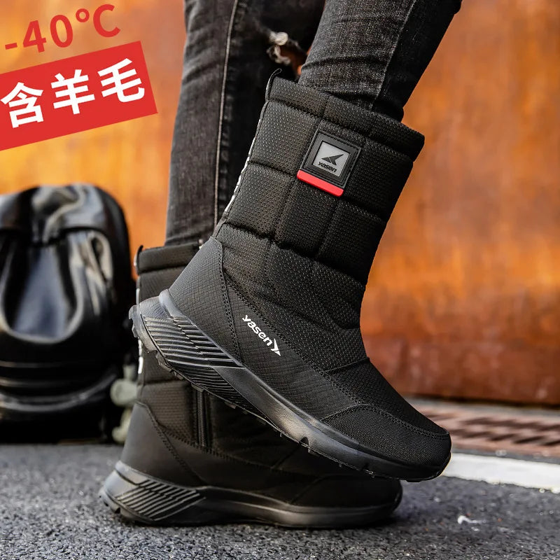 Mens Snow Boots Thickened Plush Warm Cotton Boots Outdoor Non-slip Platform Boot High-top Winter Boots for Men Botas Para Hombre
