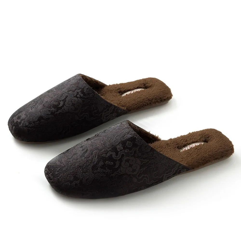 Women's Home Slippers Men Winter Warmth Indoor Slippers Ladies Shoes Embroidered Flower Slippers for Women House Shoes