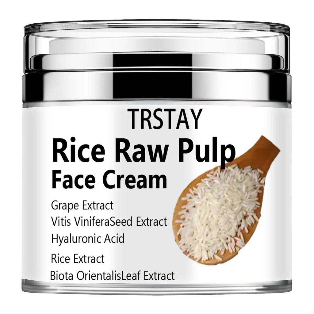 Rice Cream for Face, Rice Raw Pulp Face Cream, Rice Cream Moisturizer for Moisturizing Skin, Shrink Pores, Rice Extract Anti Agi