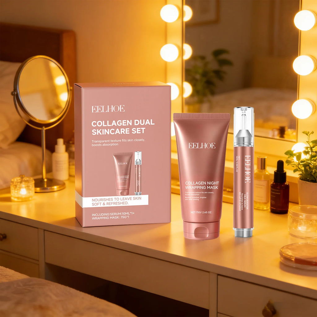 Collagen Wrapping Face Mask Set Enhance Skin Elasticity Improve Dullness Long-Lasting Hydration Exfoliation Night Skincare Serum