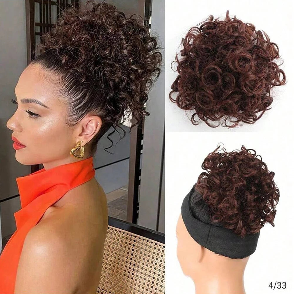 Messy Curly Hair Bun Scrunchies Extensions Synthetic Drawstring Ponytail Light Brown Large Thick Updo Hair Pieces For Women