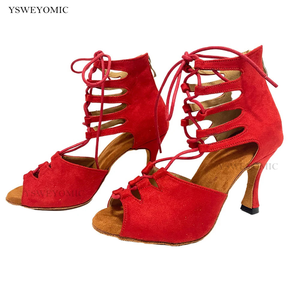 Zapatos de baile latino Super Soft Customized Heel and Colors Sexy Red Latin Salsa Dance Shoes For Women And Girls