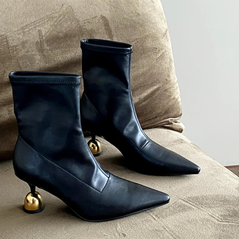 Elegant High Heels Women's Ankle Boots Designer Pointed Toe Heeled Shoes 2025 Fashion Winter Boots New Pumps Chelsea Mujer Botas