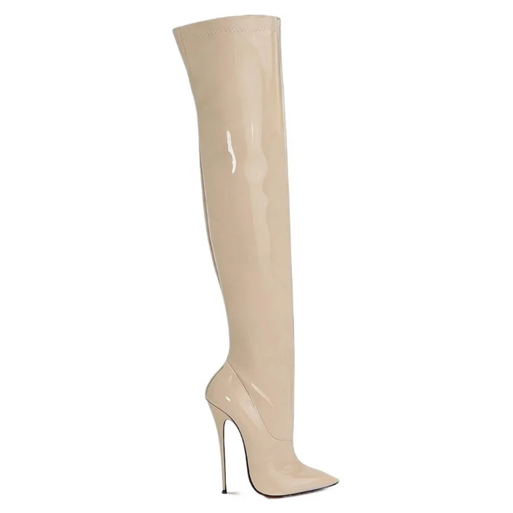 16cm Painting Heel Patent Leather Women's Thigh High Boots,Over The Knee Long Botas,Autumn/Winter Shoes,Gold,Blue,Custom Colors