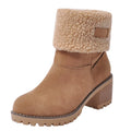 Womens Boots Female Winter Shoes Fur Snow Boots Warm Plush Women's Shoes Square High Heel Ankle Boots Black Botas De Mujer