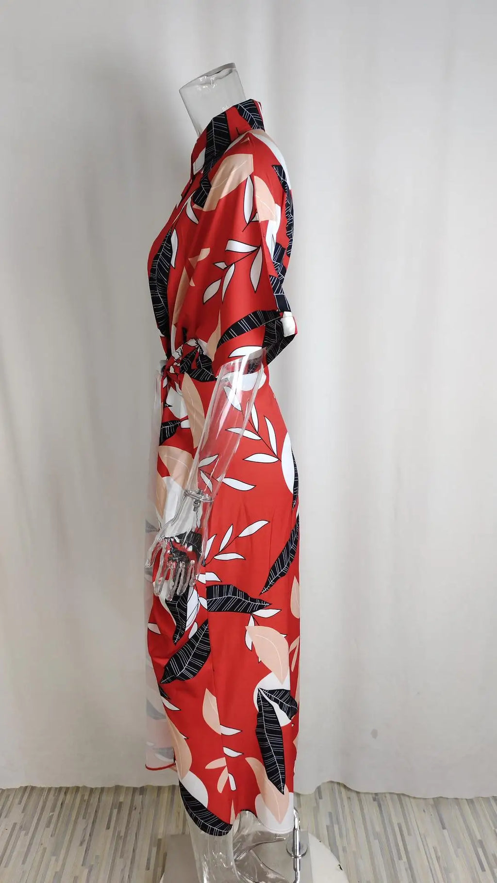 Elegant Dresses For Lady Vestidos 2026 Woman Dress Vestido Commuting Temperament Printed Irregular Leace-up Lapel Slim Contrast