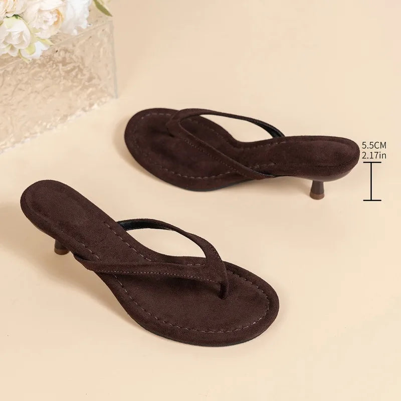 2026 Summer Fashion Thin Low Heels Slippers Women Round Clip Toe Beach Casual Sandals Flip Flops Mules Shoes Zapatos De Mujer