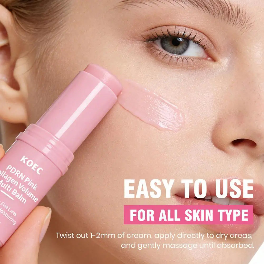 KOEC PDRN Pink Collagen Volume Multi Balm Stick, Anti‑Aging Moisturizing Serum Stick for Fine Lines, Dull Skin Brightening