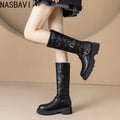 NASBAVI Botas De Mujer 2025 New Thick High Heels Black Knee- High Boots Women Autumn Winter Platform Gothic Shoes Big Size 34-44