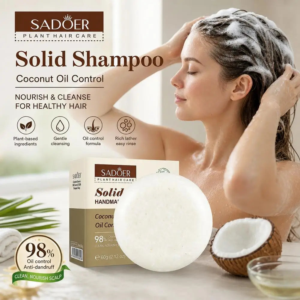 Coconut Solid Shampoo Bar 60g Travel Friendly Compact Handmade Soap No Residue Voluminous Deep Cleansing Hair Repair Hair Care