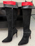Runway Botas Sexy Black Suede Leather Knee-High Boots Super High Heels Women Autumn Winter Pointed Toe Strange Heels Long Boots