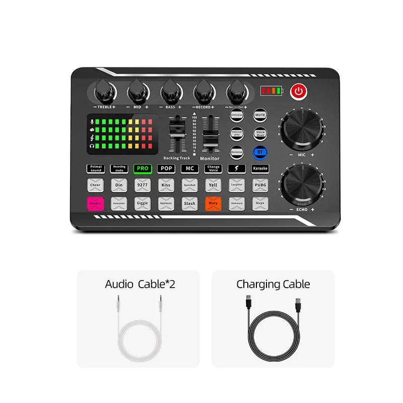 DJ Equipment Microphone Sound Card Console Studio Sound Card Kit Cable Phone Mixing Computer Live Voice Mixer F998 Sound Card