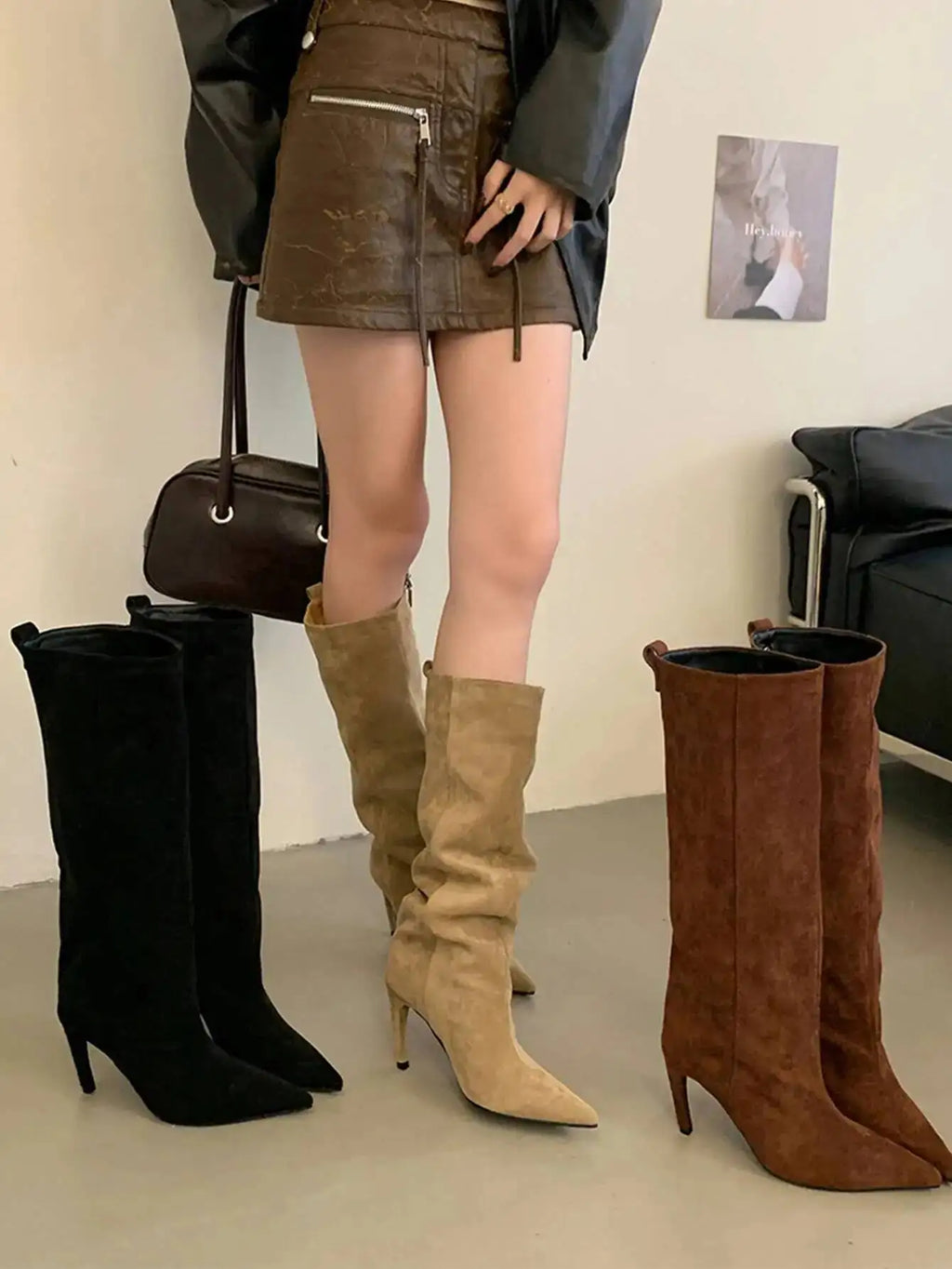 Sexy Pointed Toe High Boots Women Fashion Long Booties Zapatos for Woman Elegant Party Straight High Heel Shoes Winter Footwear