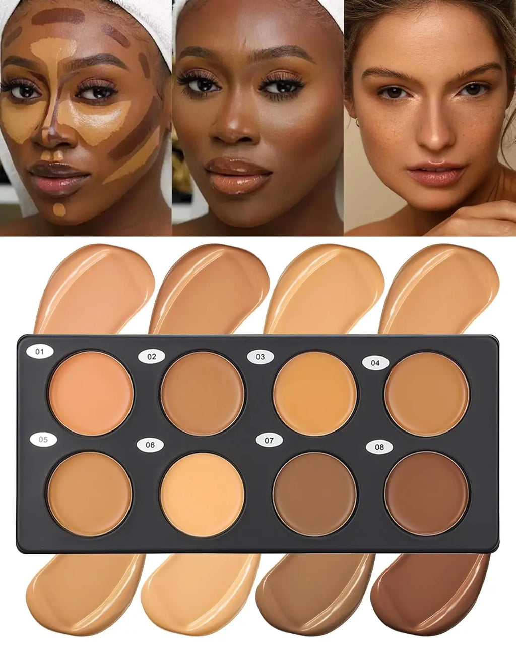 8 Color Cream Contour Palette Makeup, Long Lasting Full Coverage Concealer for Black Women, Contouring Foundation, Sculpt & High