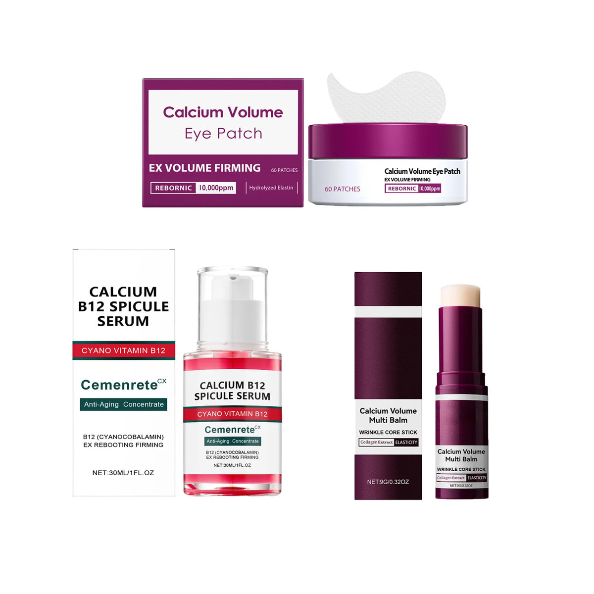 Calcium Skincare Set Anti-Aging Calcium Volume Facial Serum Eye Patches Multi Balm Fade Fine Lines Reduce Dark Circles Nourishes