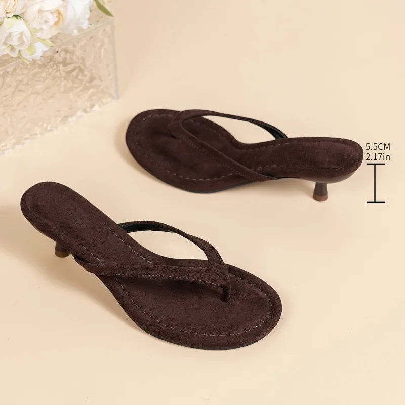 Summer Fashion Flip Flop Women Round Clip Toe Slippers Ladies Comfort Elegant Thin Low Heels Dress Slides Zapatos De Mujer