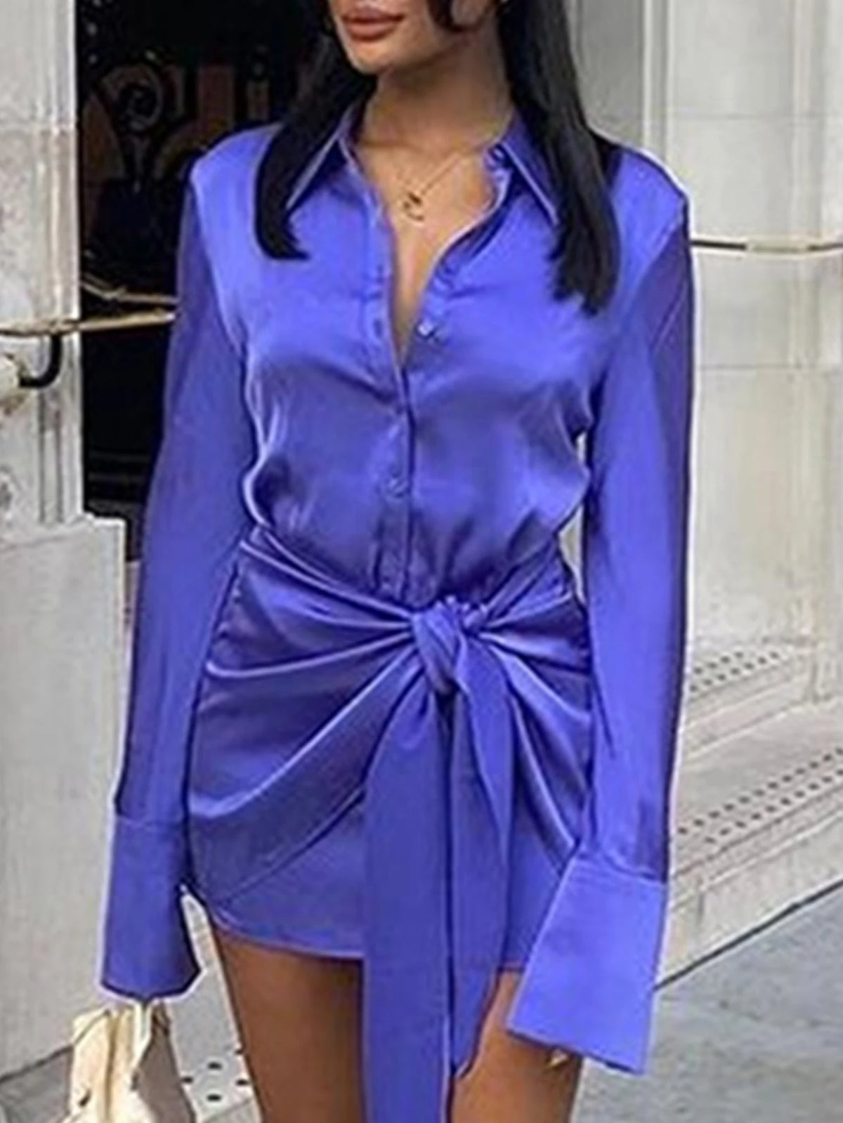 Sexy summer women's casual dresses black mini satin shirt dress woman elegant long sleeve birthday party evening dresses vestido