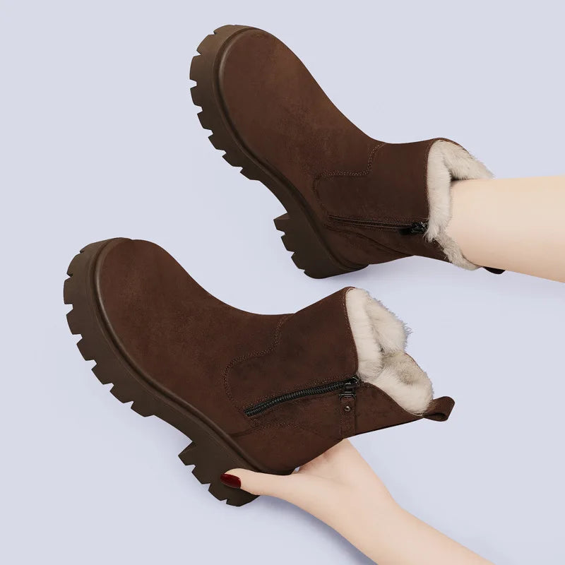Women's snow boots 2025 new versatile short tube anti slip and plush thick warm cotton shoes