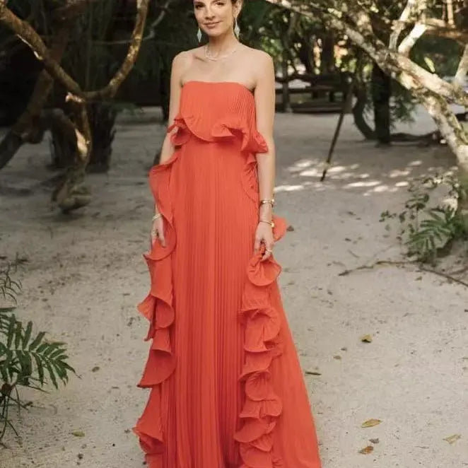 Summer Beach Sexy Bal Long Dr Women's Strapl Gown High Waist Polyester Material No Sve Fairy Skirt Sle