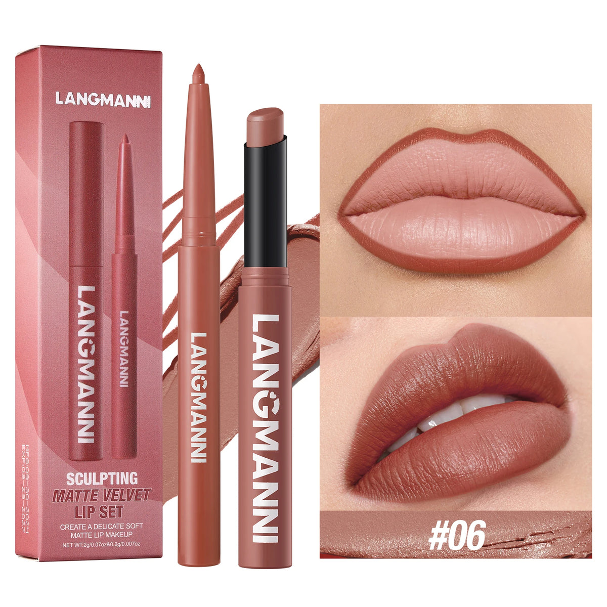 Integrated waterproof lipliner+lipstick lipstick lipstick set,no smudge,no fade,no cup,durable,easy to create a perfect makeup!