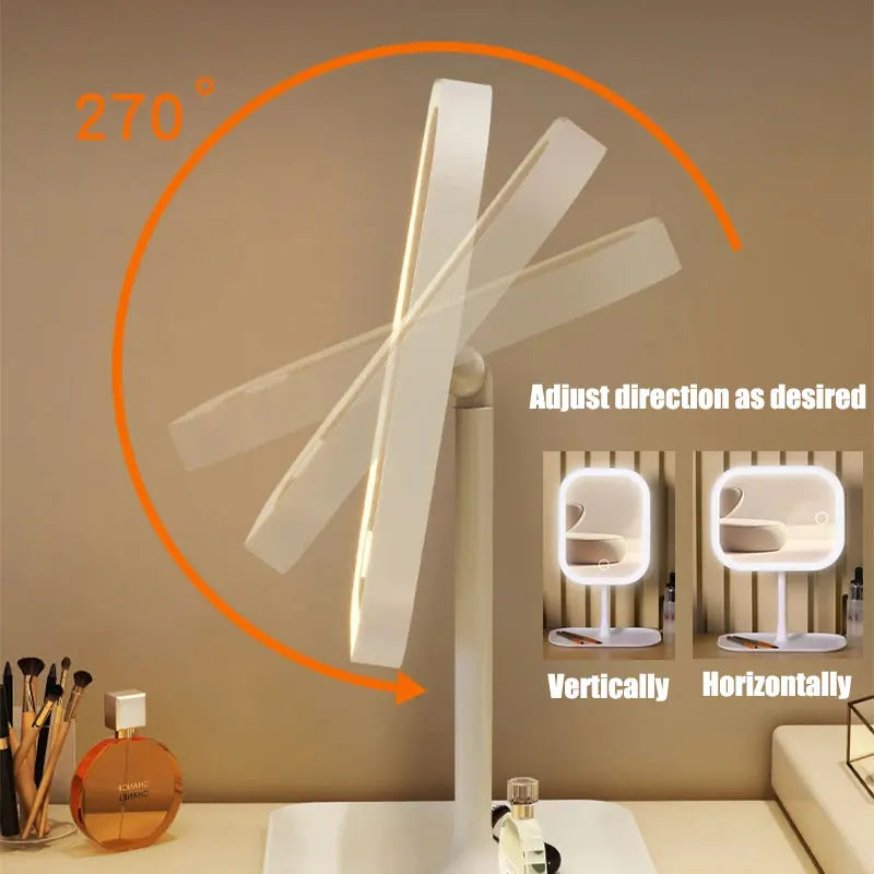 LED Makeup Mirror with 3 Colors Light Desktop Vanity Mirror Touching Mirror with Storage Base Portable