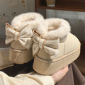 Women Platform Snow Booties Elegant Bow Ornament Furry Fur Trim Warm Plush Lining Anti‑Slip Casual Winter Ankle Boots