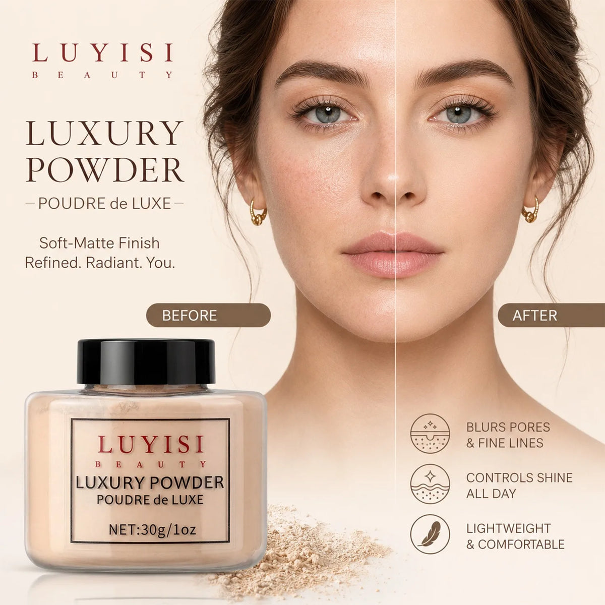 Beauty Luxury Loose Powder, Finishing&Setting Powder For Smooth Matte Skin,Translucent&Lightweight Face Powder,Long-Lasting.