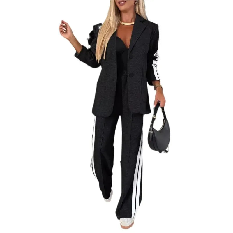Female Office Blazer 2 Piece Sets Autumn And Winter New Long Sleeves Suit Women's Suit Fashion Pimp Stitching Pants Pocket Suit