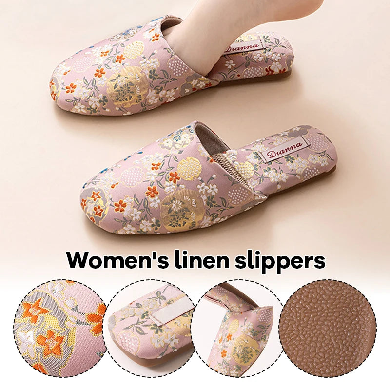 Fashion Embroidered Slippers Women's Home Indoor Shoes Anti-Slip Comfortable Breathable Slip-On Sandals Women Slippers New