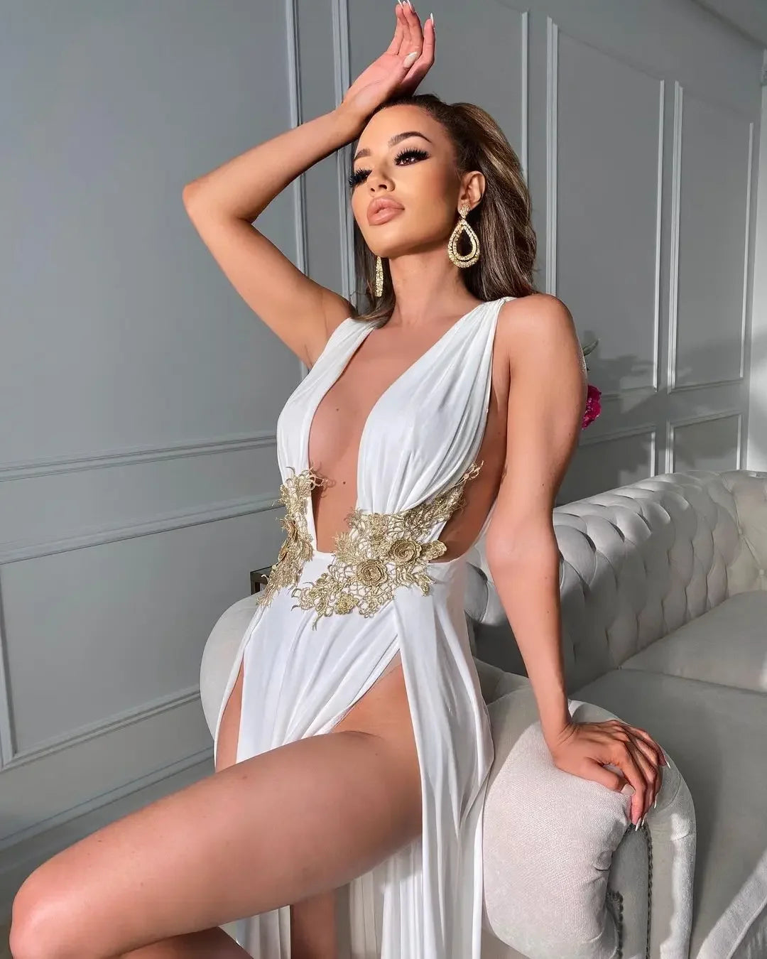 Sexy Club Famous Brand Dress Solid Embroidery V-neck Sleeveless Summer Sexy Celebrity Party Maxi Dress Vestidos