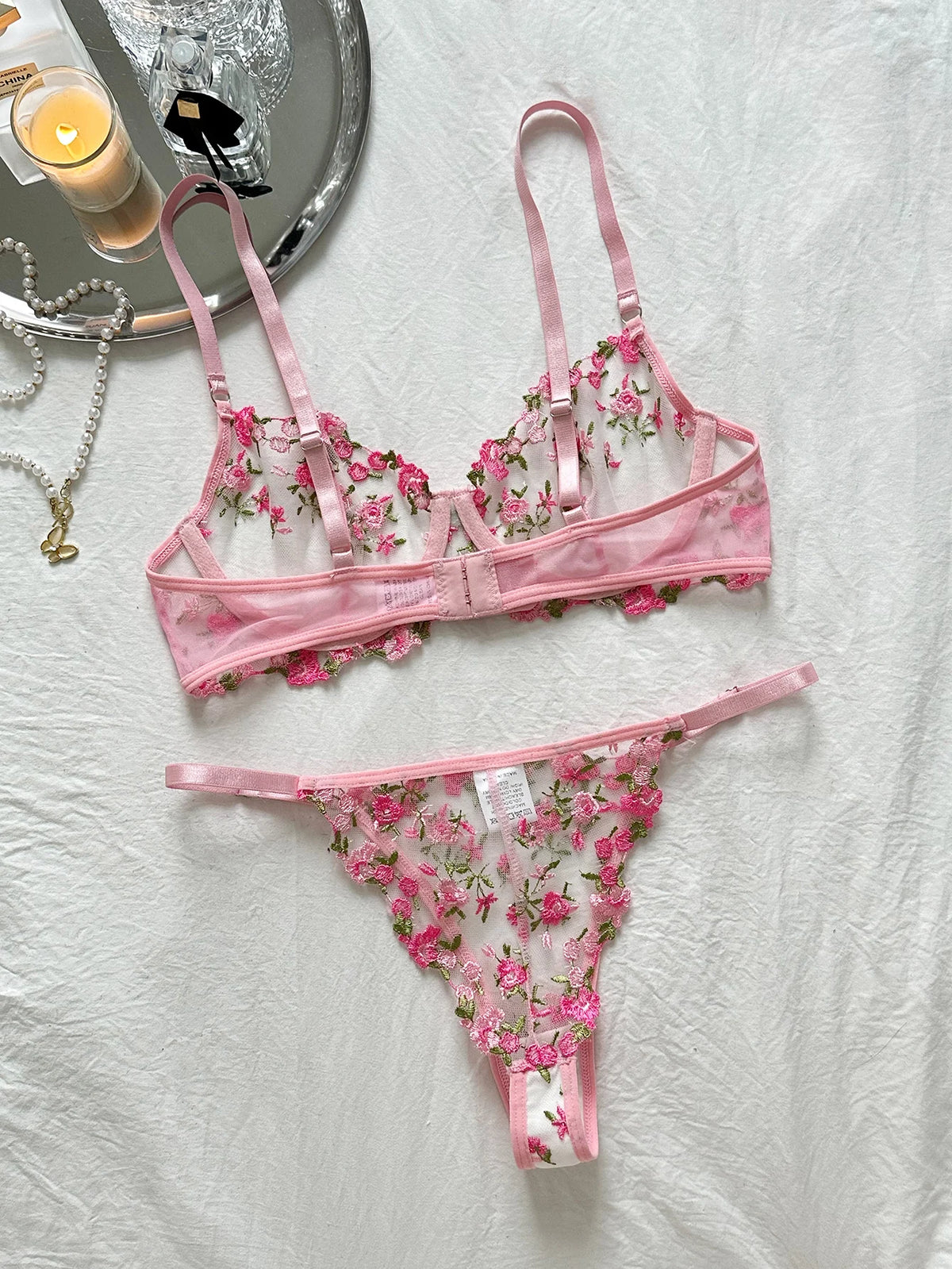 Sexy Sheer Lingerie Set Embroidery Transperant Pornostar Lenceria Sensual Mujer Seducive Conjunto Ropa Interior Set Intimo Lace
