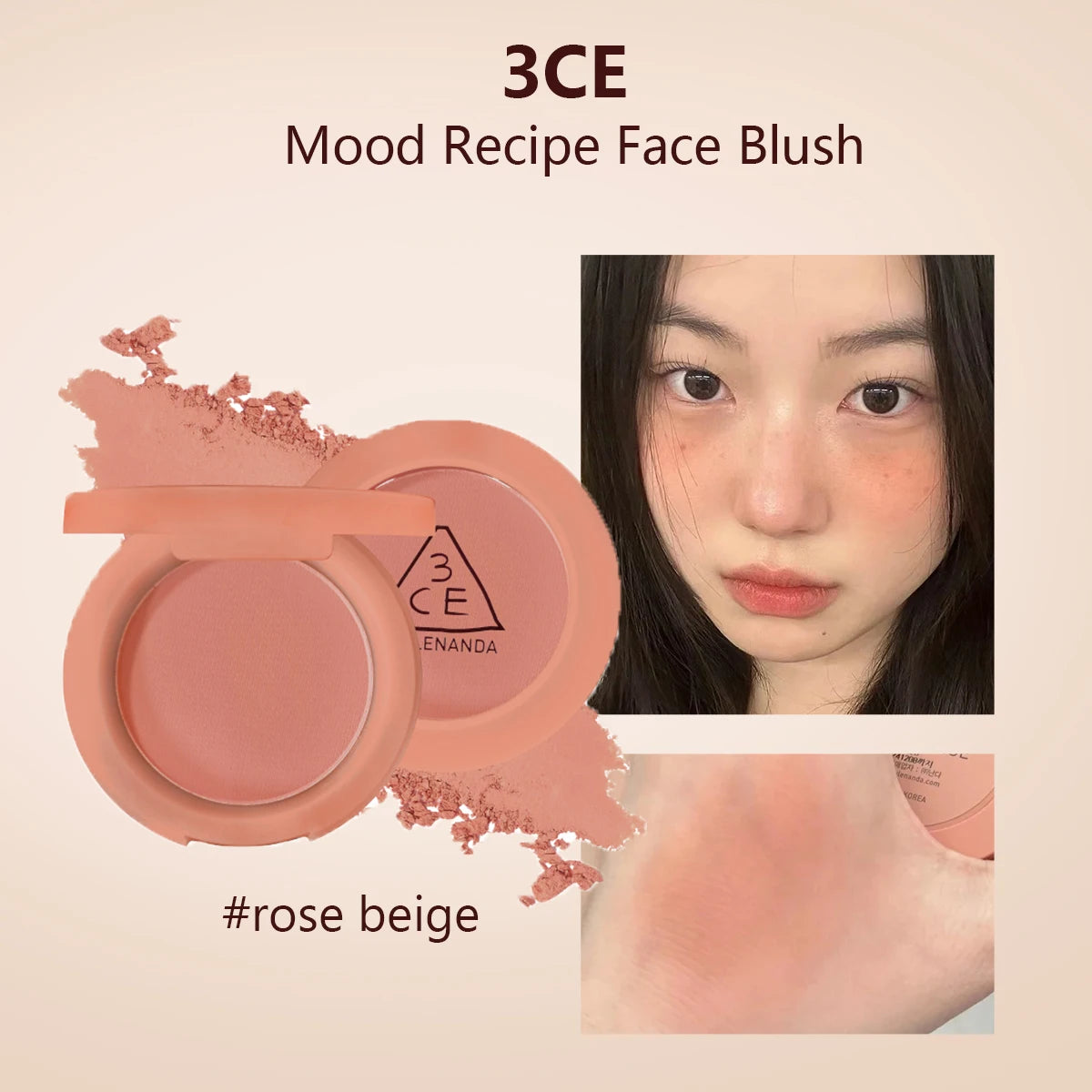 3CE Mood Recipe Face Blush,Silky Powder,Natural Color Payoff,Long-Lasting Wear,Complete Makeup,Korean Cosmetic,Korean Makeup