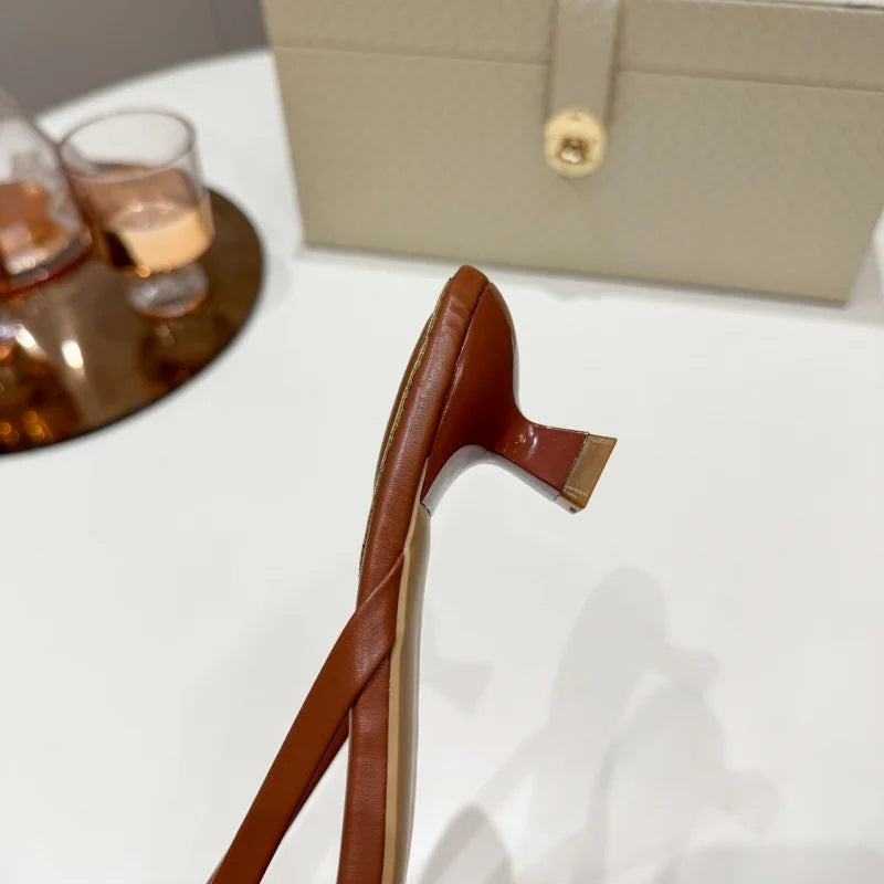 Fashion Round Toe Ladies Thin Heel Slippers Flip Flops Sandals Shoes Shallow Women Medium Heels Slippers Female Slides Pumps