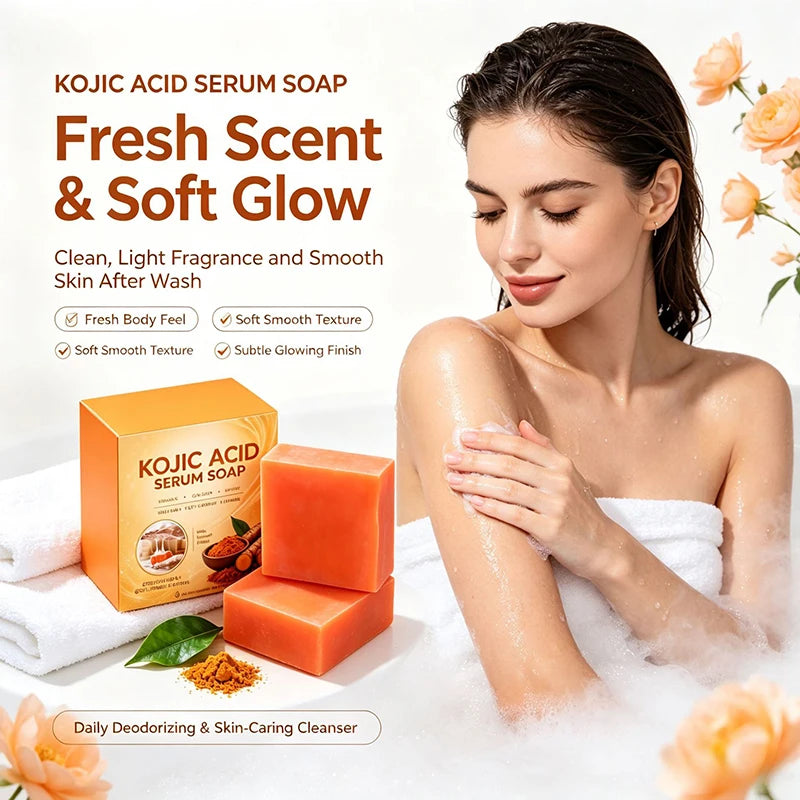 Kojic Acid Turmeric Serum Soap 100g Gentle Clean Rich Foam Facial Body Cleansing Bath Soap Oil Control Brighten Skin Soap