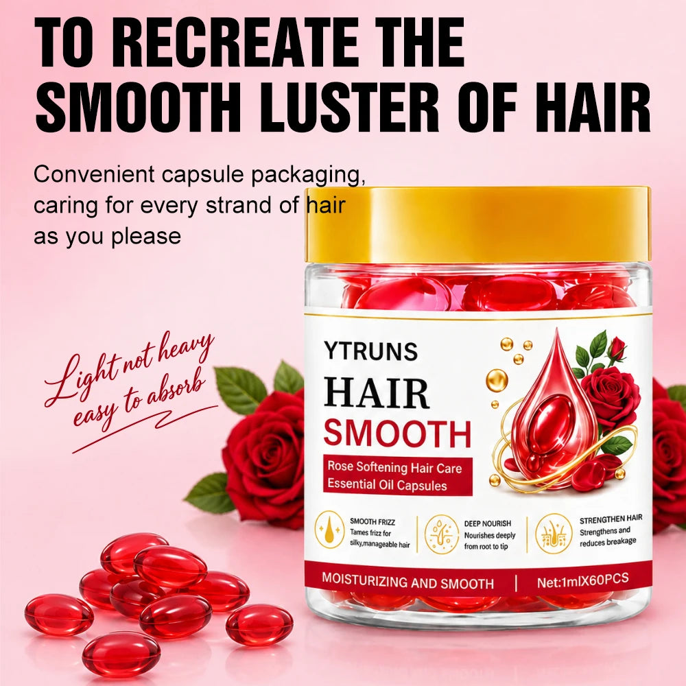 Peptide Keratin Hair Serum Capsules, 60Pcs Leave-In Hair Oil Conditioner, Anti-Frizz Treatment for Smoother Dry Damaged Hair
