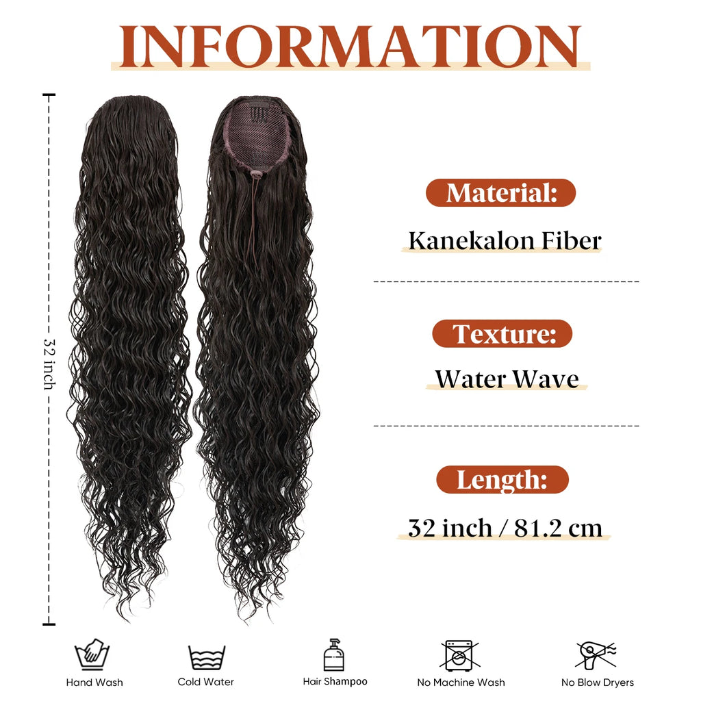 【SARLA】32-inch Women's Wavy Ponytail Hair Extension, with Drawstring and Hair Clips, Synthetic Wig Suitable for All Hair Types,