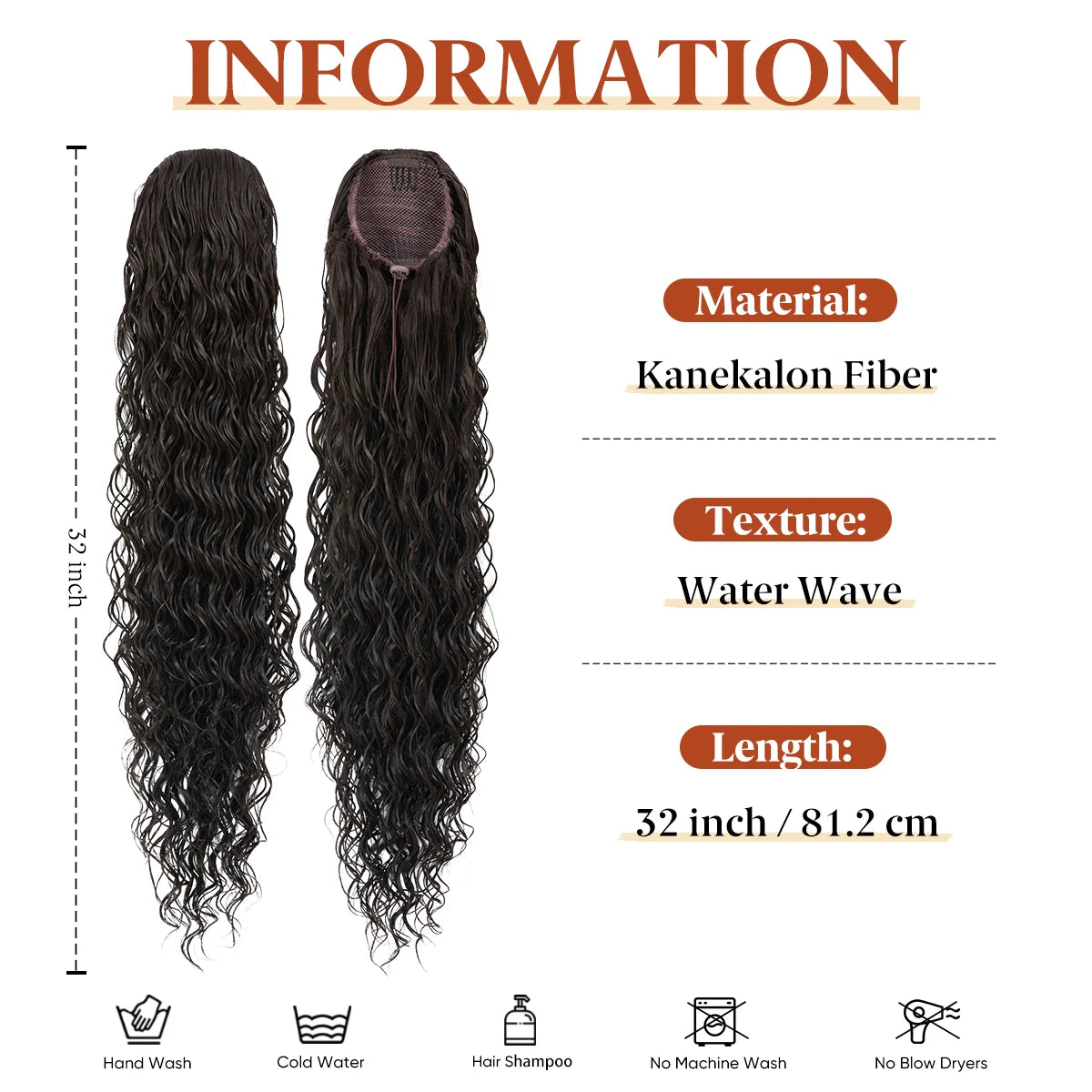 【SARLA】32-inch Women's Wavy Ponytail Hair Extension, with Drawstring and Hair Clips, Synthetic Wig Suitable for All Hair Types,