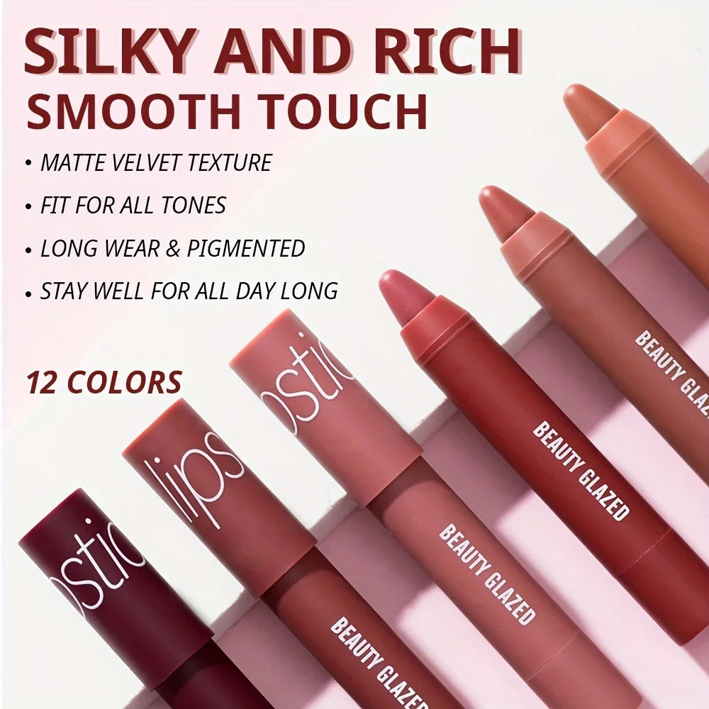 BEAUTY GLAZED 12 Colors Long-Lasting Waterproof Non-Stick Matte Lipstick Pen