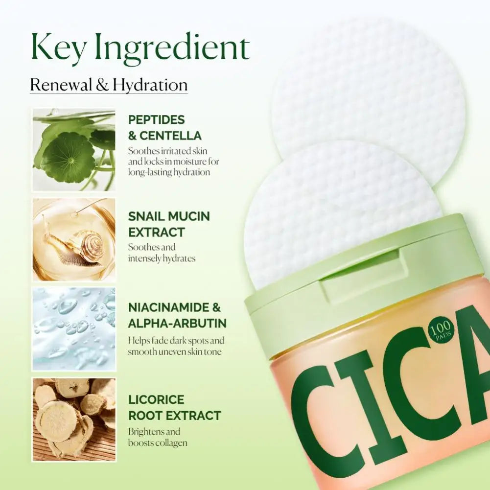 Korean Centella Asiatica 100pcs Soaked Polishing Cotton Pads & NAD+ Anti-Aging Cream, Skin Rejuvenation, Enhance Skin Elasticity