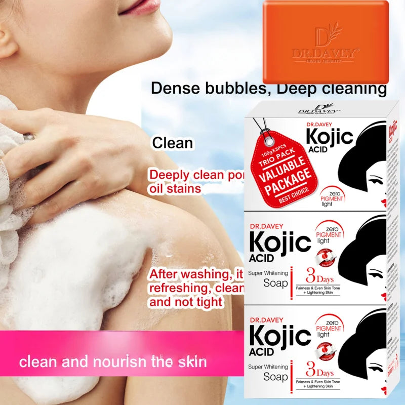 3pcs Kojic Acid Soap Cleansing and Moisturizing Handmade Soap for Bathing, Face Washing, and Skin Moisturization