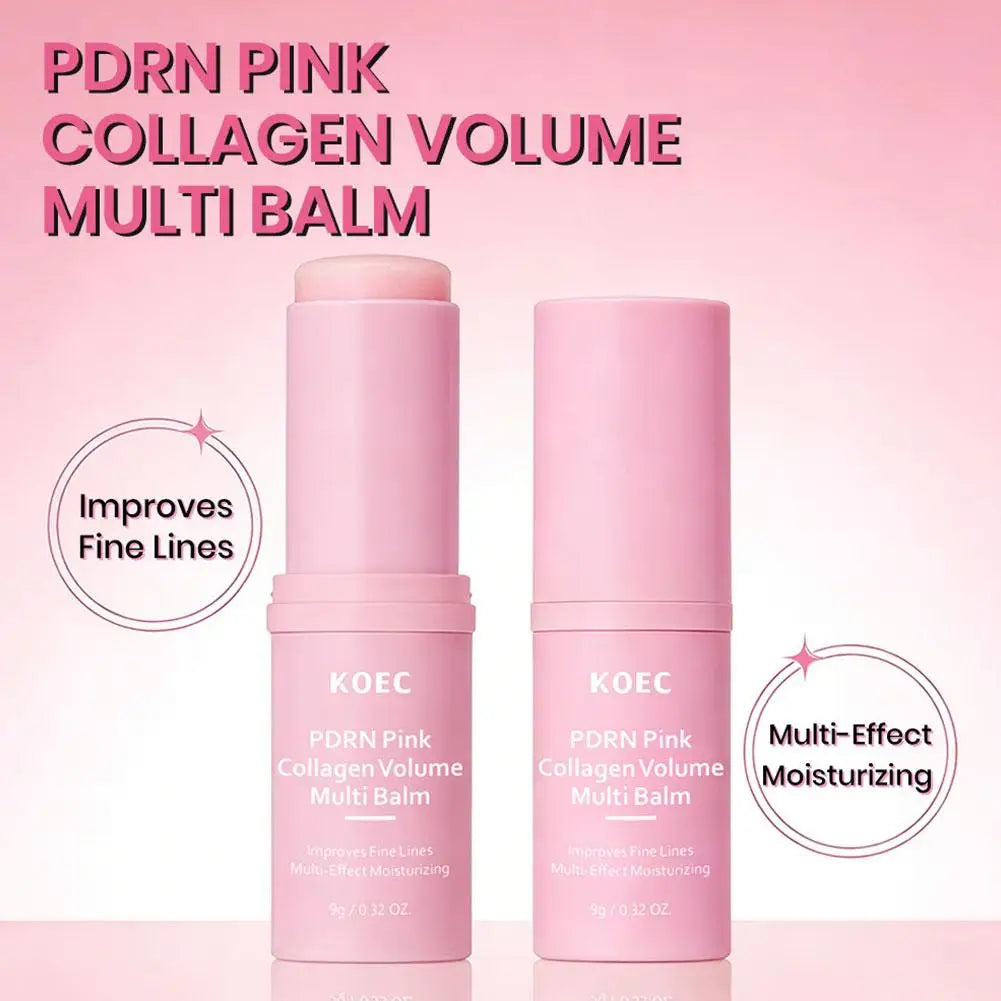 KOEC PDRN Pink Collagen Volume Multi Balm Stick, Anti‑Aging Moisturizing Serum Stick for Fine Lines, Dull Skin Brightening