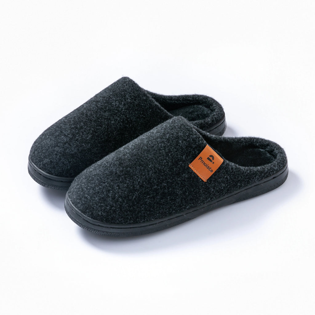 House Slippers for Men Warm TPR Non Slip Felt Soft Memory Foam Cushion Indoor Shoes Winter Comfortable