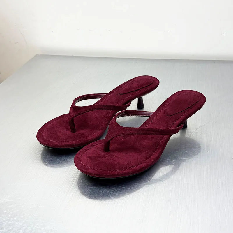 Fashion Round Toe Women Thin Heels Slippers Slides Female Flip Flops Sandals Spring Summer Ladies Heeled Slippers Shoes Pumps