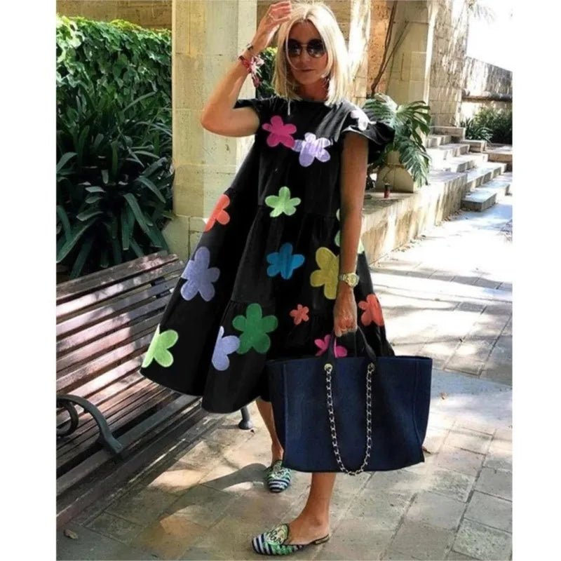 New Women's Summer Ruff Sundress Elegant Casual Party Beach Vintage Swing Midi Dress 2023 Solid Bohemian Oversized Vestidos Robe