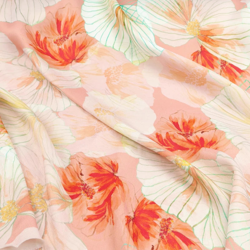Acetate Satin Fabric Silky Soft Color Floral Print Velvety Texture for Home Dresses Blouses Skin Friendly DIY Sewing Material
