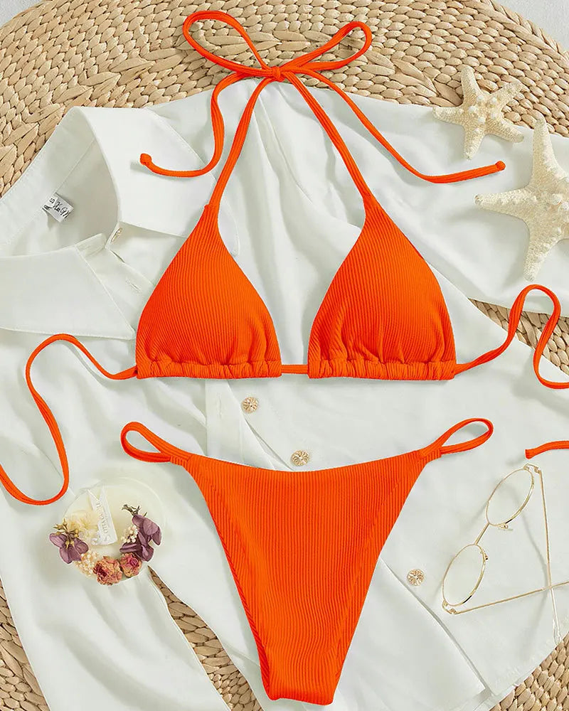 Customized LOGO women's new lace-up bikini swimsuit European and American sexy beach hot spring swimsuit
