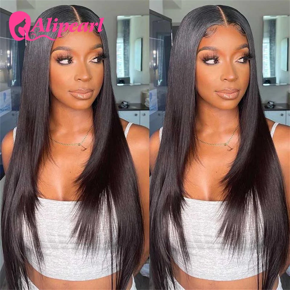 Ali Pearl Transparent Lace Human Hair Wigs Peruvian Straight 4x4 Lace Closure Wig Pre-Plucked for Women